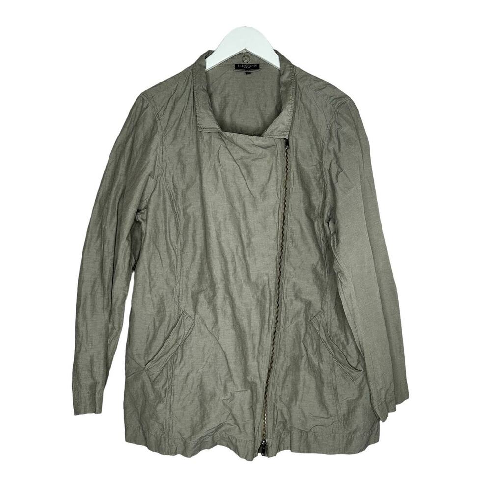 Eileen Fisher Beige Metallic Rumpled Cotton Blend Lightweight Jacket Size 1X - Picture 3 of 11